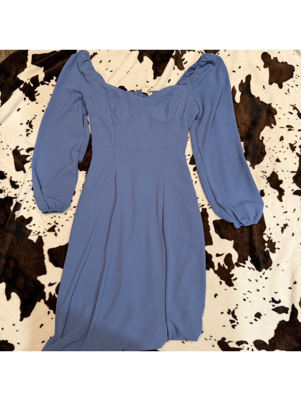 Forever 21 Blue Puff Sleeve Midi Dress Sweetheart Neck Cottagecore M